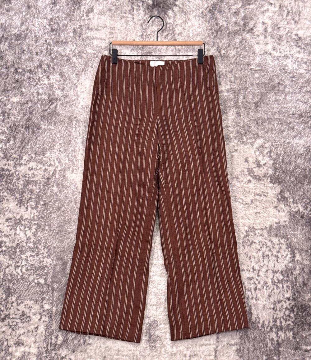 Reformation Vida Low Rise Linen Pants 2 Womens Brown Striped Wide Leg